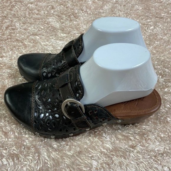 NAYA Hyacinth Clog Laser Cut Leather Wooden Heel, EUC, size 8 W‎ - Picture 4 of 10